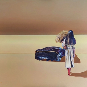 Dziewczyna i Bugatti/Girl and Bugatti, 100x120, olej na płótnie/oil on canvas, 2023