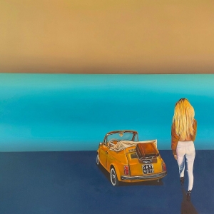 Dziewczyna i kabriolet/Girl and cabriolet, 100x140, olej na płótnie/oil on canvas, 2023